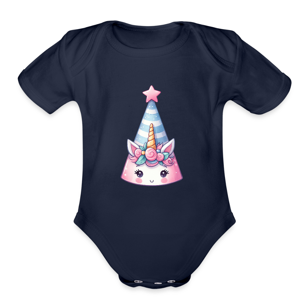 Bday Hat Unicorn - Short Sleeve Baby onesie - DS Artwork N Design