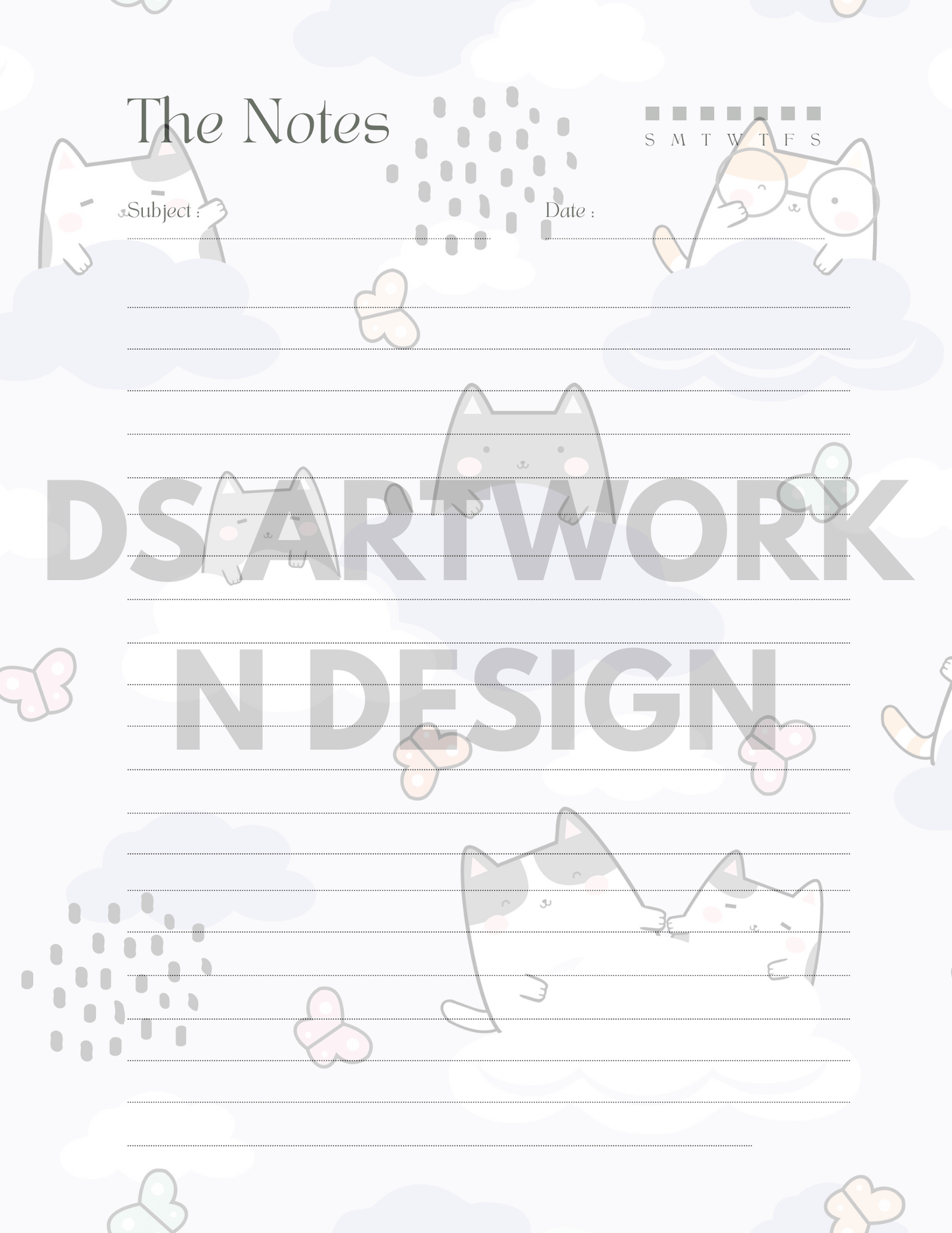 Cute Cat and Polka Dot weekly Planner - digital download - DS Artwork N Design