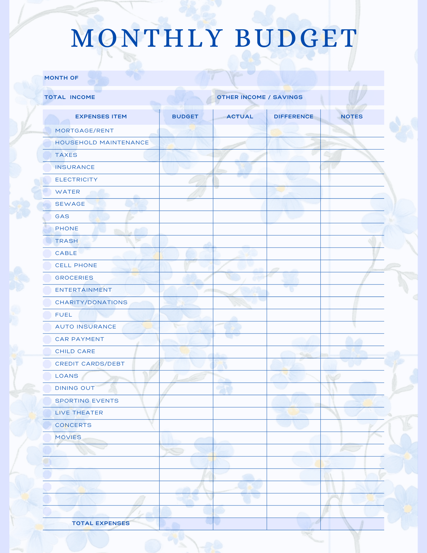 Free Multiple Monthly Budget Planner - Digital - DS Artwork N Design