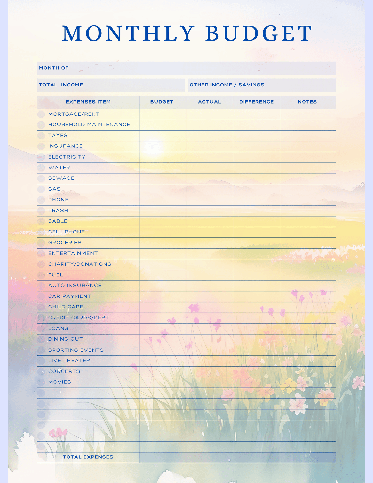 Free Multiple Monthly Budget Planner - Digital - DS Artwork N Design