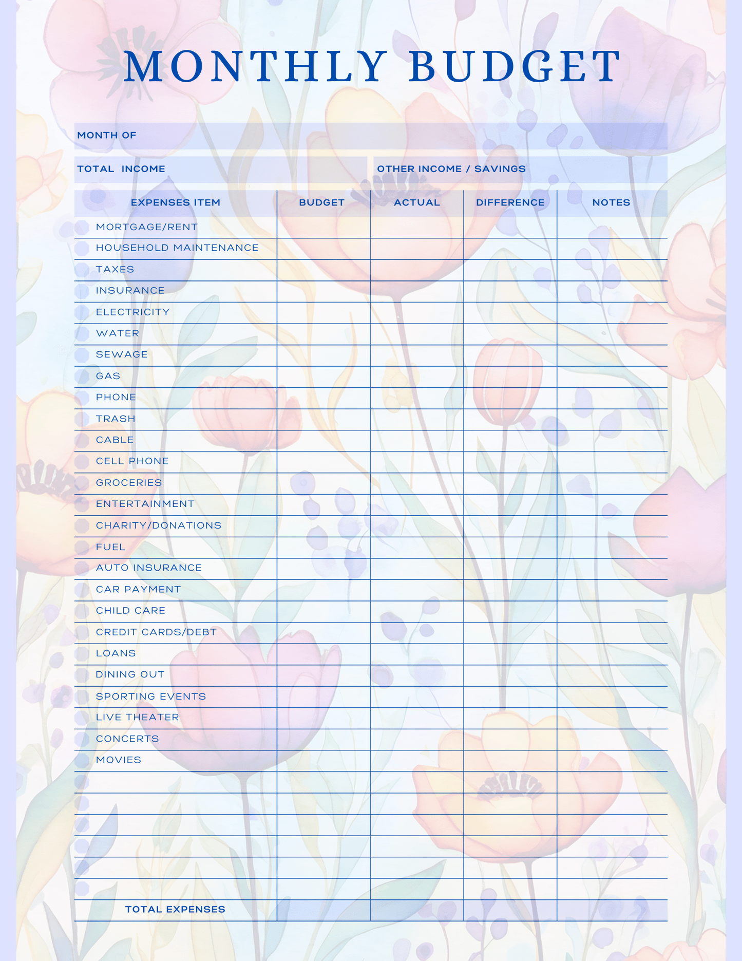 Free Multiple Monthly Budget Planner - Digital - DS Artwork N Design