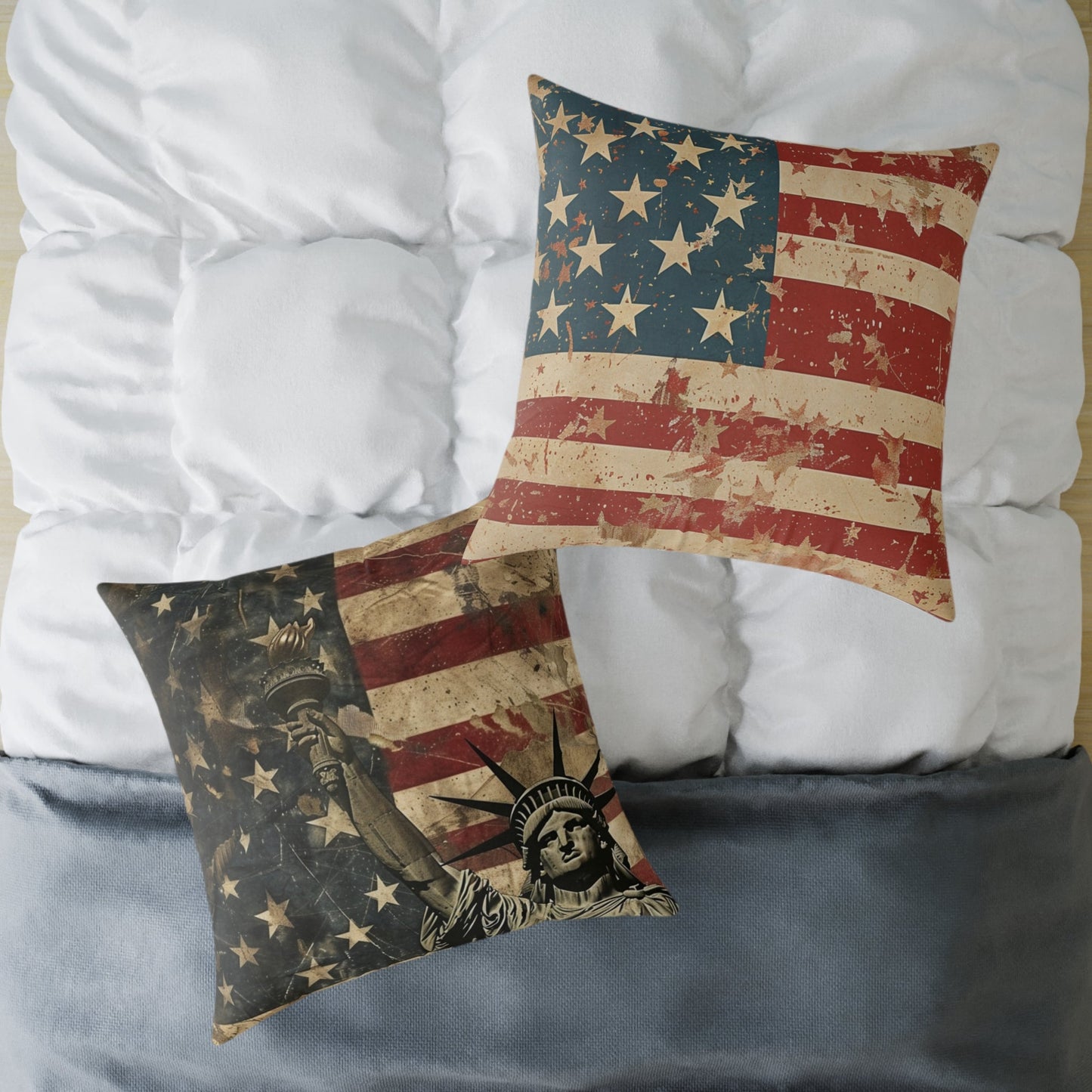 Patriotic Poly Canvas Pillow with American Flag - DS Artwork N Design
