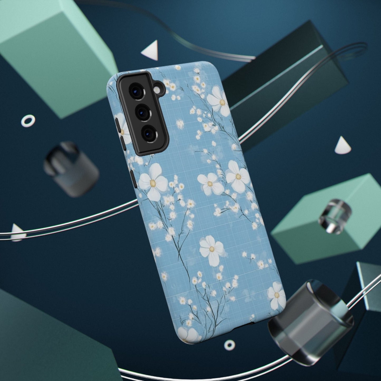 Powder Blue Floral Impact - Resistant Phone Case - DS Artwork N Design