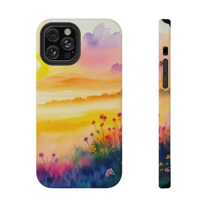 Scenic Landscape IPhone Case - Floral Sunset Design