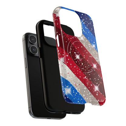 Glittery Patriotic Phone Case -Tough Magnetic iPhone Cover