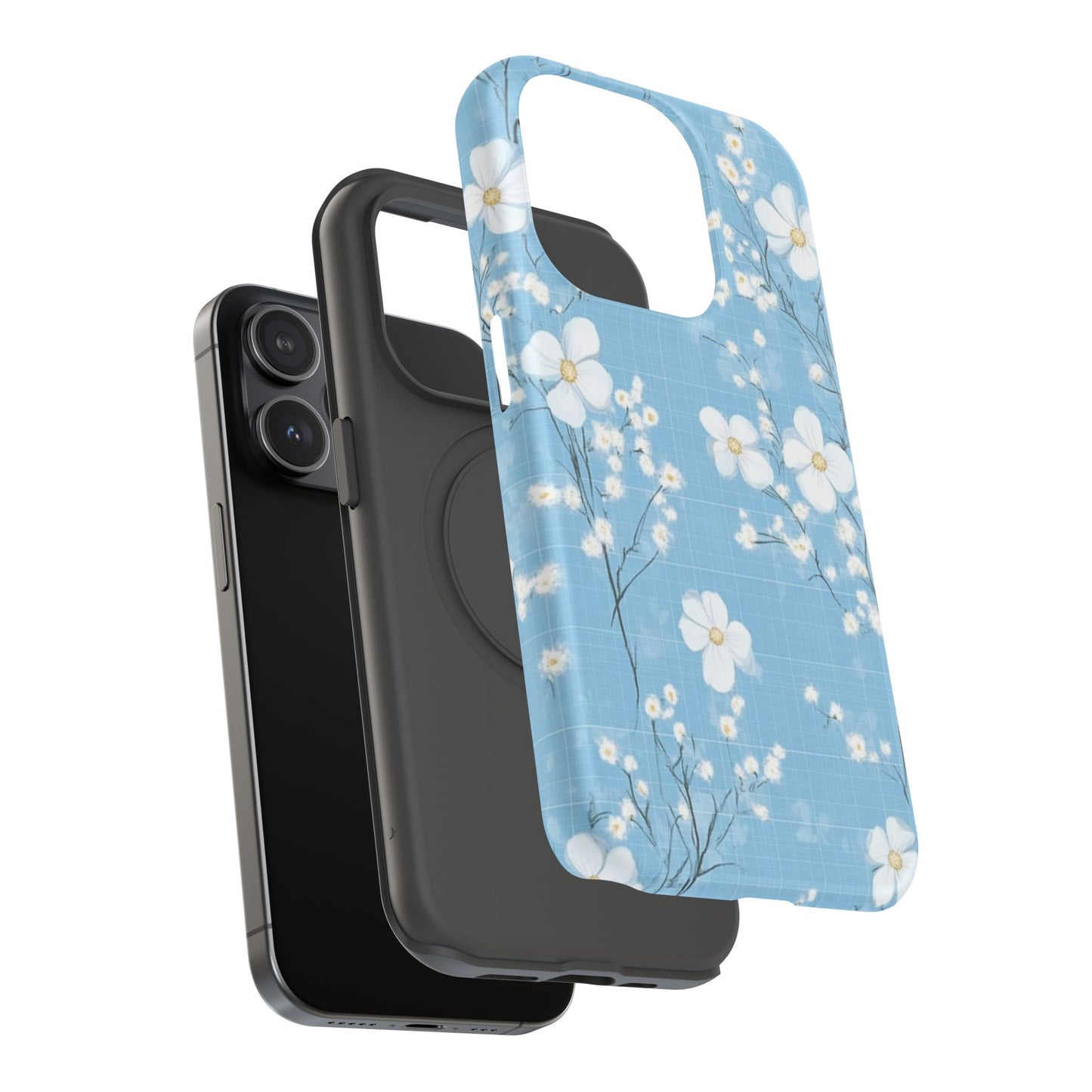 Powder Blue Floral Impact-Resistant Phone Case