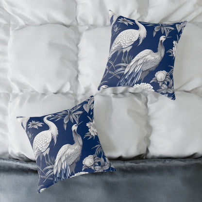 Beautiful White Crane - Square Poly Canvas Pillow