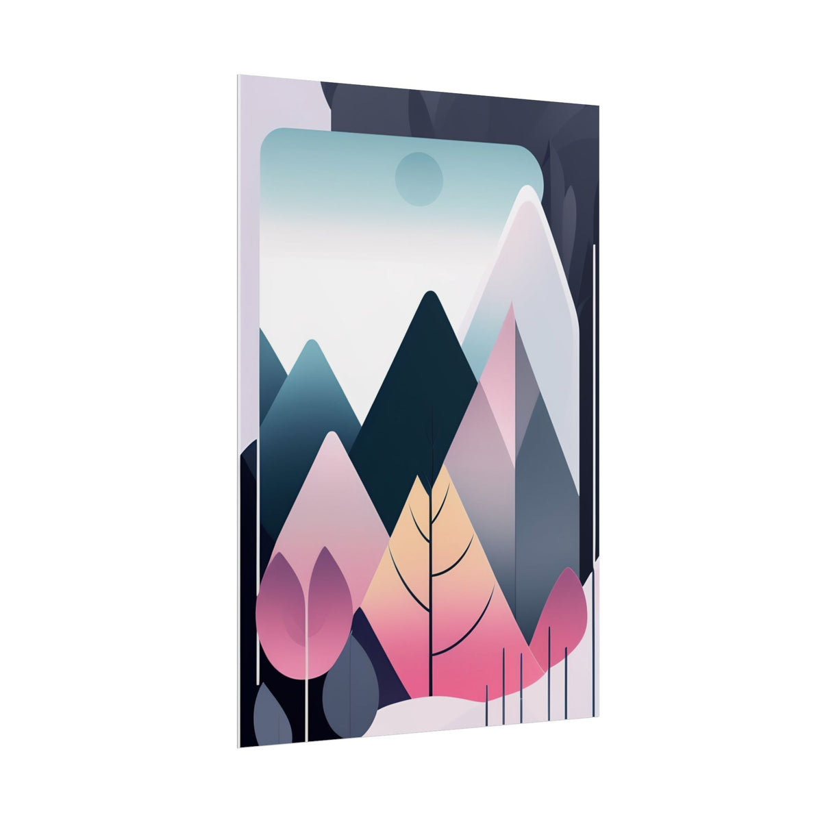Mountain Sunrise Rolled Poster — Pink Pastel Abstract Landscape Wall Art