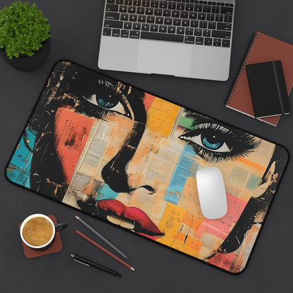 Retro Pop Art Face Desk Mat — Colorful Collage Mouse Pad 9