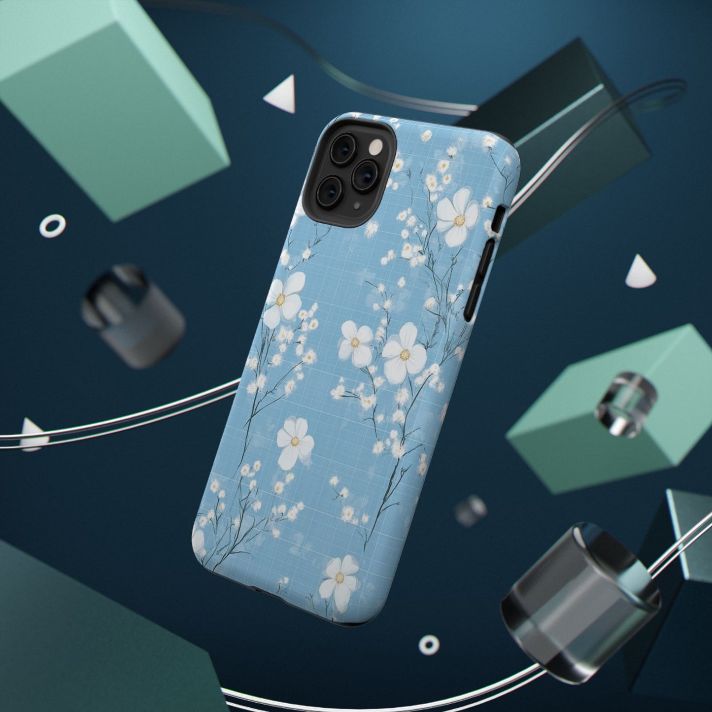 Powder Blue Floral Impact-Resistant Phone Case