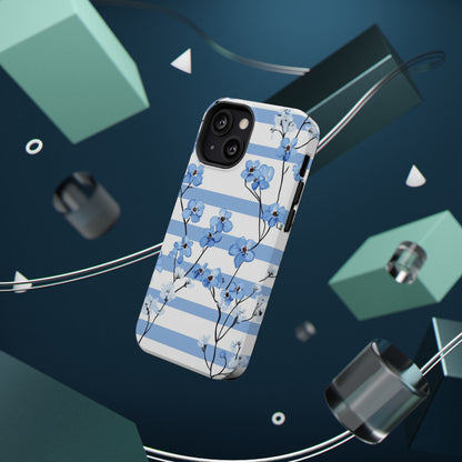 Blue stripe Floral Impact-Resistant Phone Case