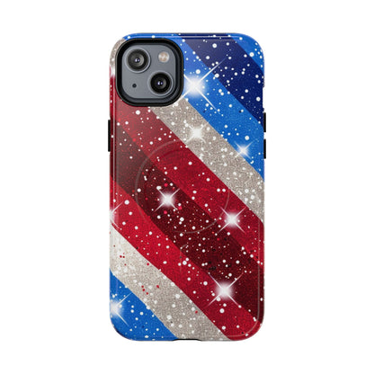 Glittery Patriotic Phone Case -Tough Magnetic iPhone Cover