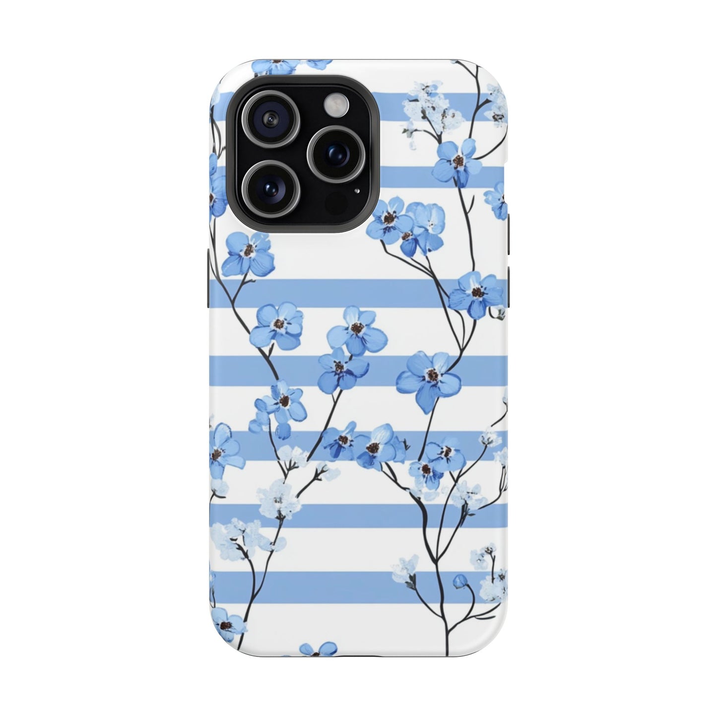 Blue stripe Floral Impact-Resistant Phone Case