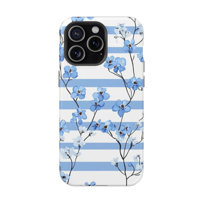 Blue stripe Floral Impact-Resistant Phone Case
