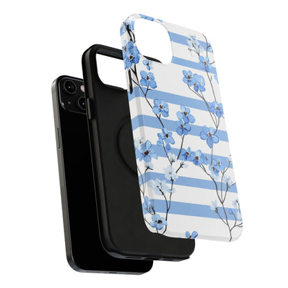 Blue stripe Floral Impact-Resistant Phone Case