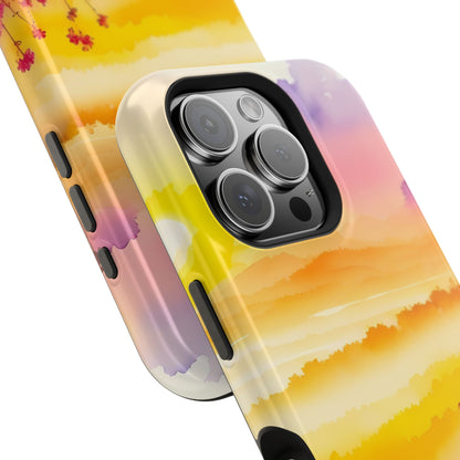 Scenic Landscape IPhone Case - Floral Sunset Design