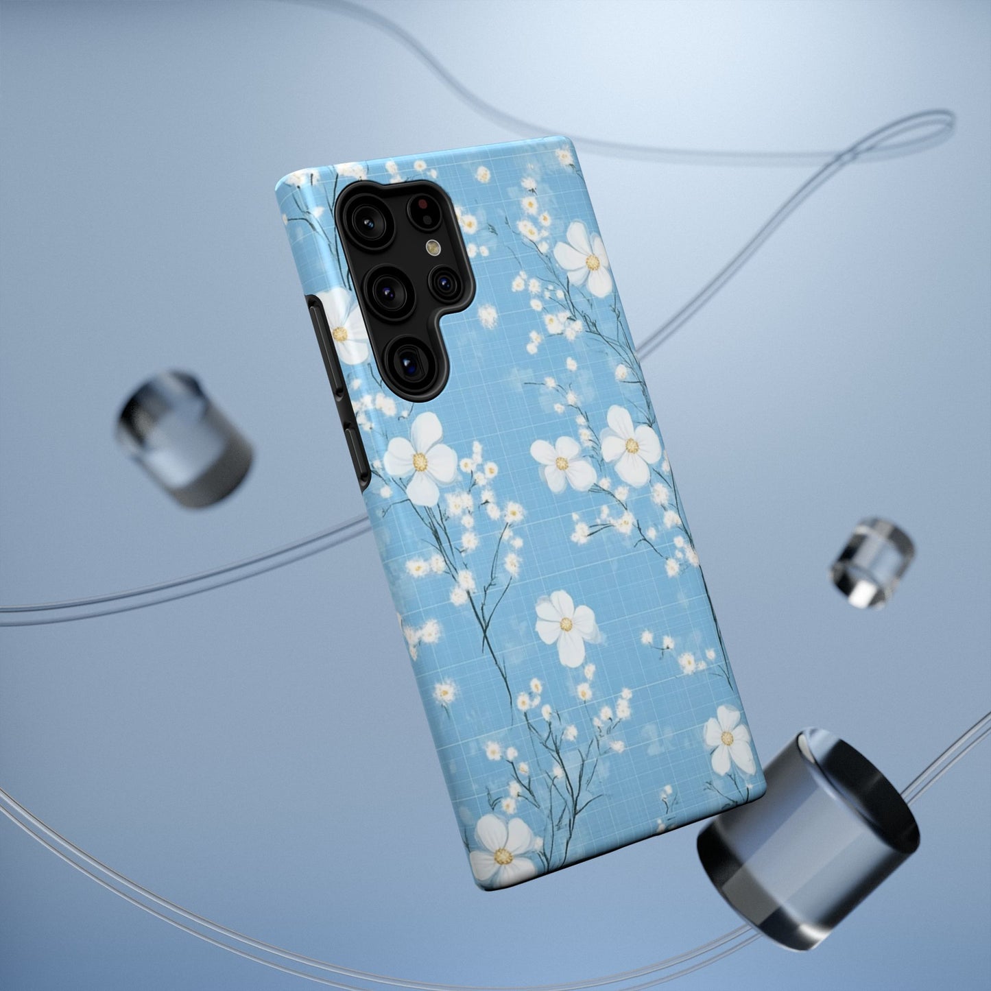 Powder Blue Floral Impact-Resistant Phone Case