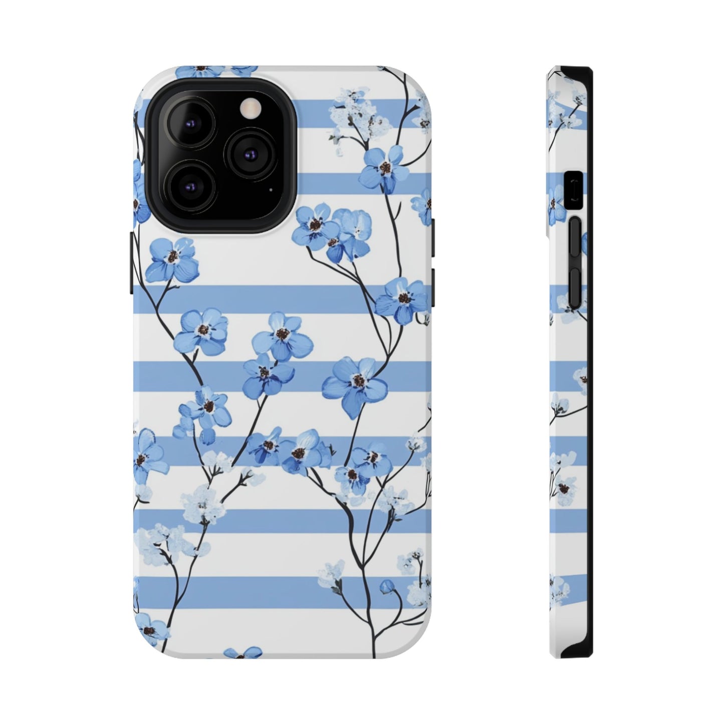 Blue stripe Floral Impact-Resistant Phone Case