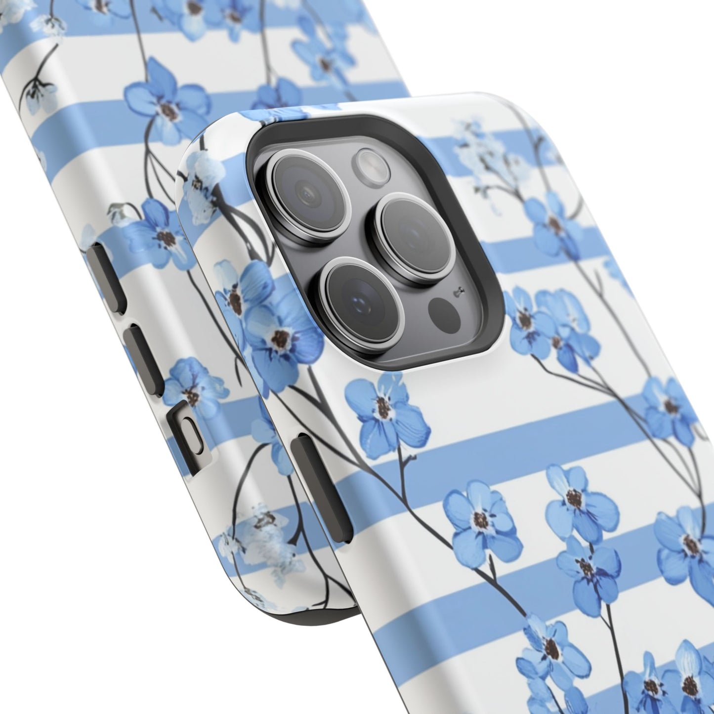 Blue stripe Floral Impact-Resistant Phone Case