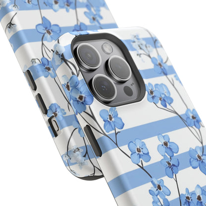 Blue stripe Floral Impact-Resistant Phone Case