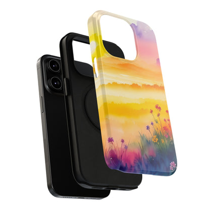 Scenic Landscape IPhone Case - Floral Sunset Design