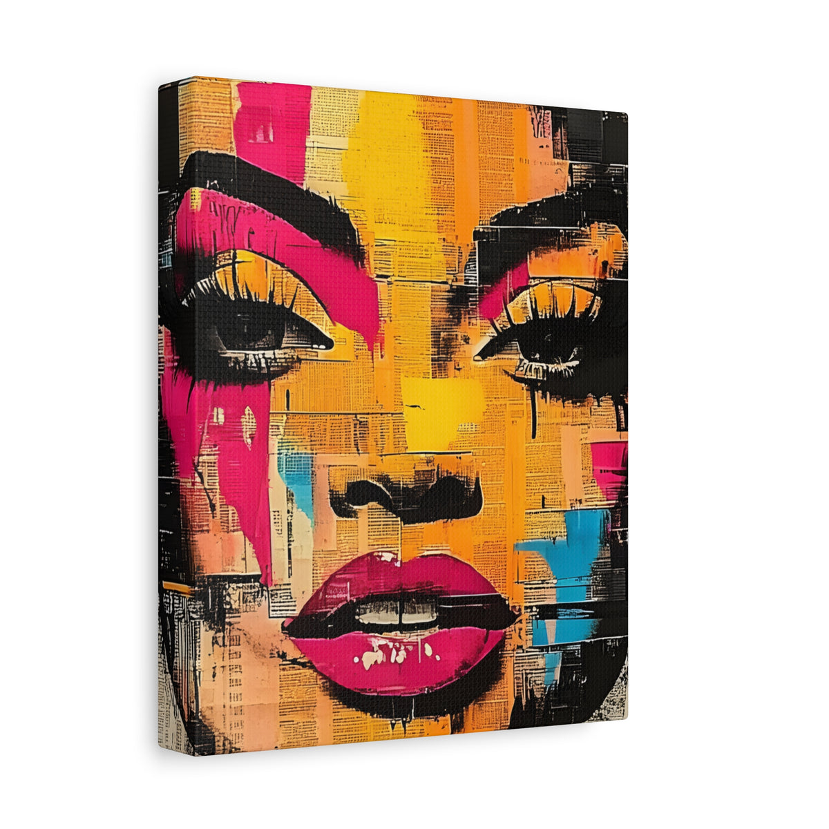 Pop Art Woman Canvas Print — Bold Colorful Portrait Matte Stretched Wall Art