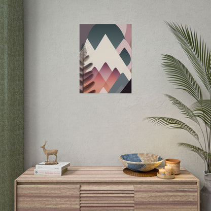 Abstract Mountain Art Print Poster — Pink & Teal Geometric Landscape Rolled Poster