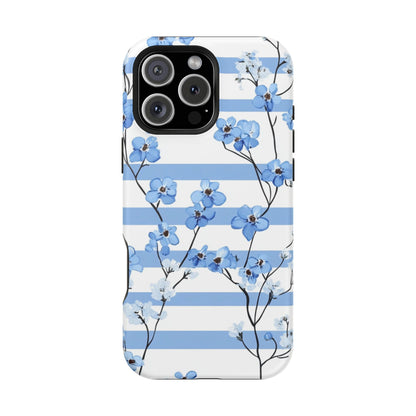Blue stripe Floral Impact-Resistant Phone Case