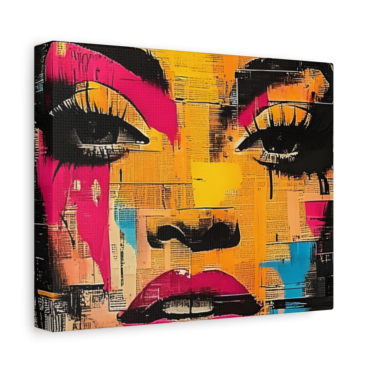 Pop Art Woman Canvas Print — Bold Colorful Portrait Matte Stretched Wall Art