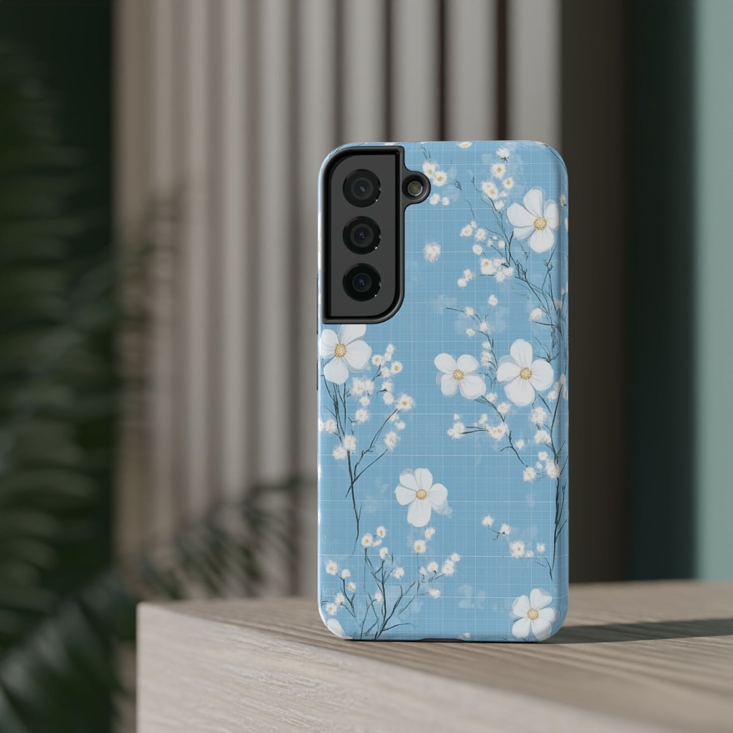 Powder Blue Floral Impact-Resistant Phone Case