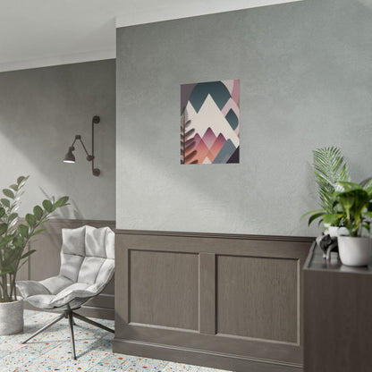 Abstract Mountain Art Print Poster — Pink & Teal Geometric Landscape Rolled Poster