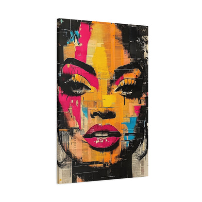 Pop Art Woman Canvas Print — Bold Colorful Portrait Matte Stretched Wall Art