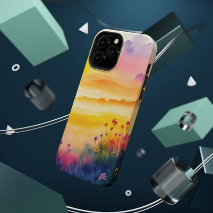 Scenic Landscape IPhone Case - Floral Sunset Design