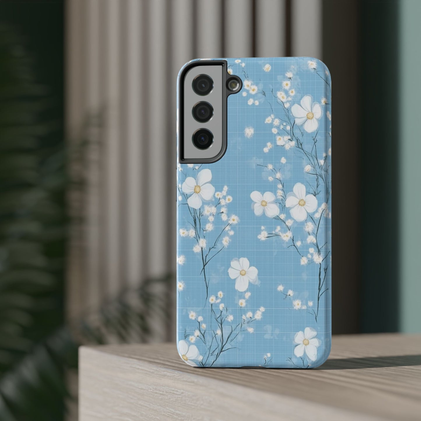 Powder Blue Floral Impact-Resistant Phone Case