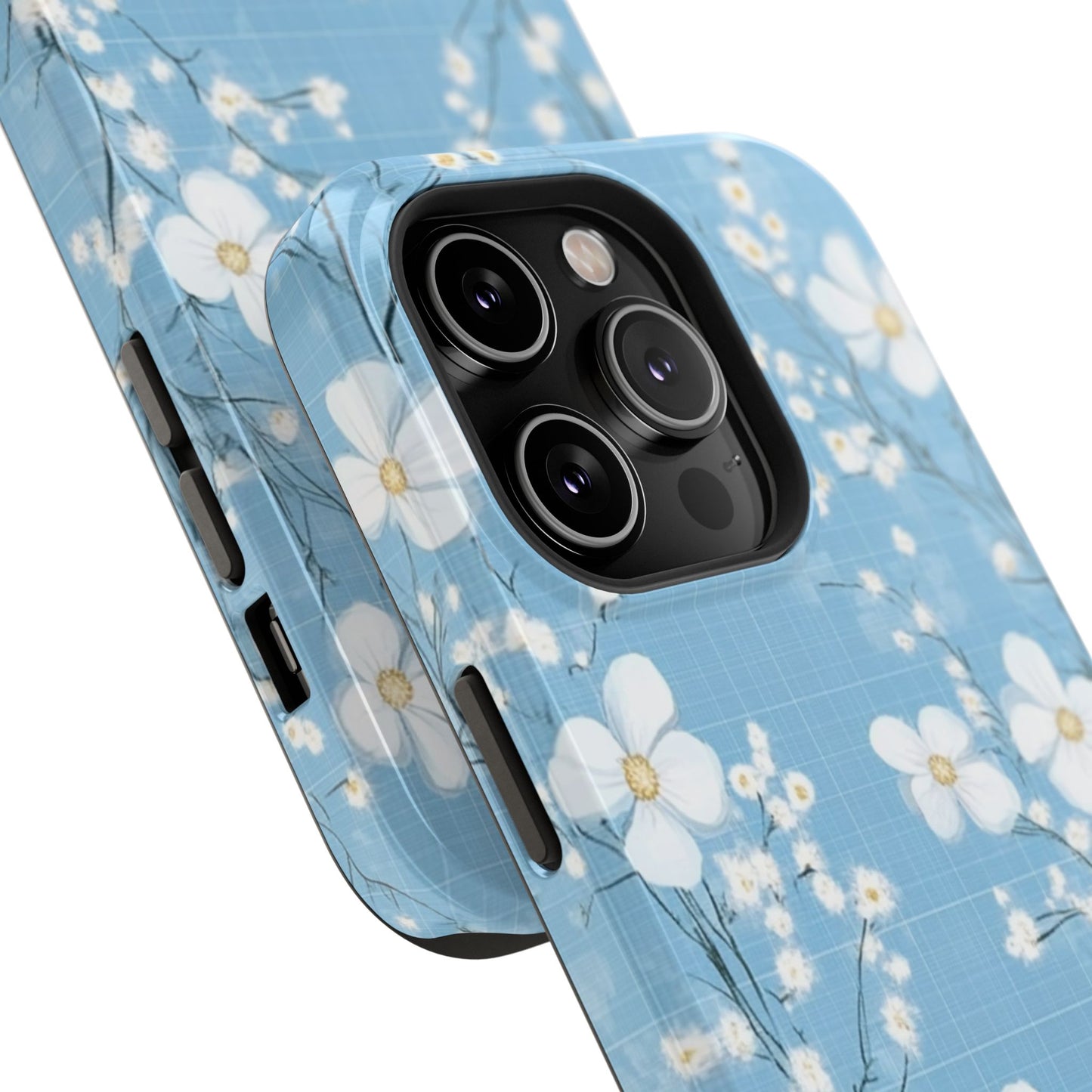 Powder Blue Floral Impact-Resistant Phone Case
