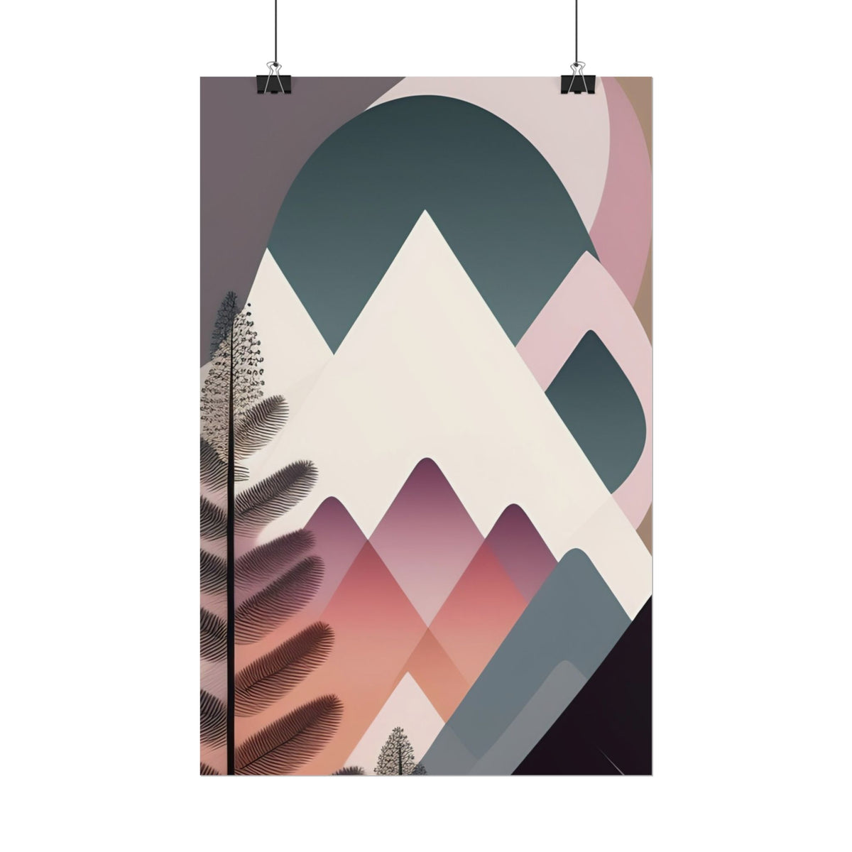 Abstract Mountain Art Print Poster — Pink & Teal Geometric Landscape Rolled Poster