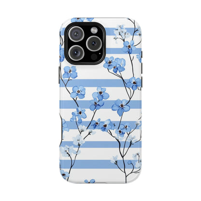 Blue stripe Floral Impact-Resistant Phone Case