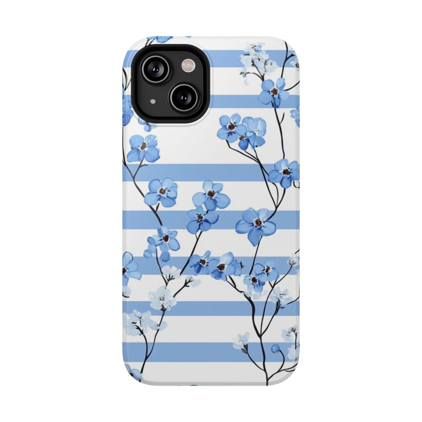 Blue stripe Floral Impact-Resistant Phone Case