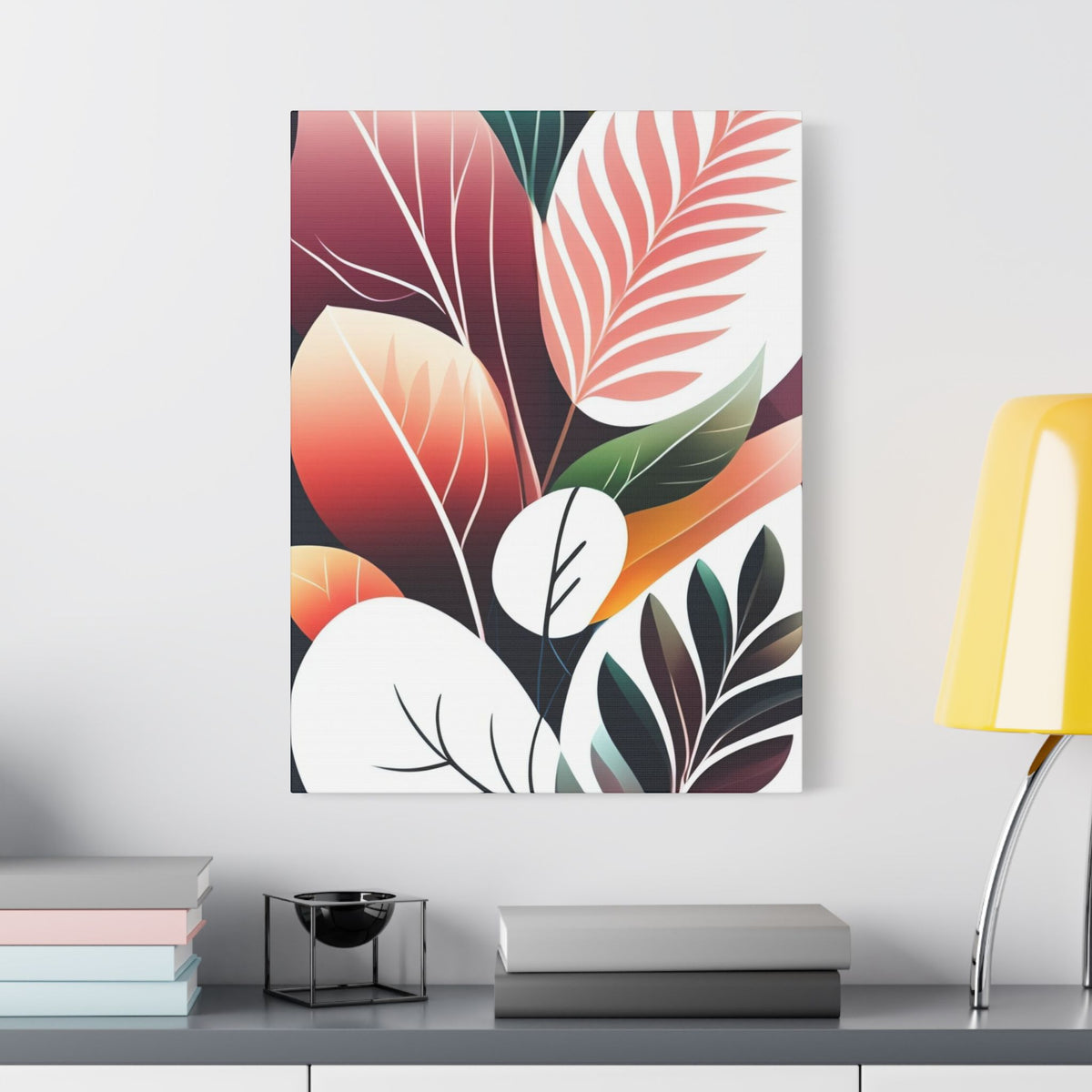 Botanical Leaves Art – Modern Abstract Floral Satin Canvas
