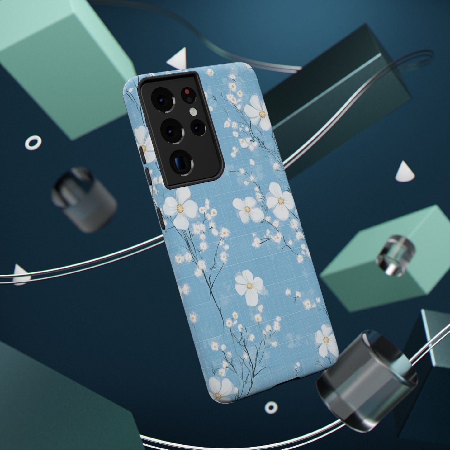Powder Blue Floral Impact-Resistant Phone Case