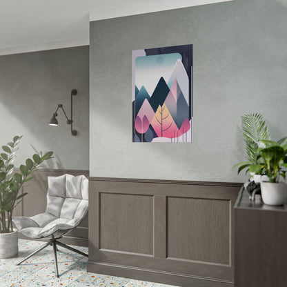 Mountain Sunrise Rolled Poster — Pink Pastel Abstract Landscape Wall Art
