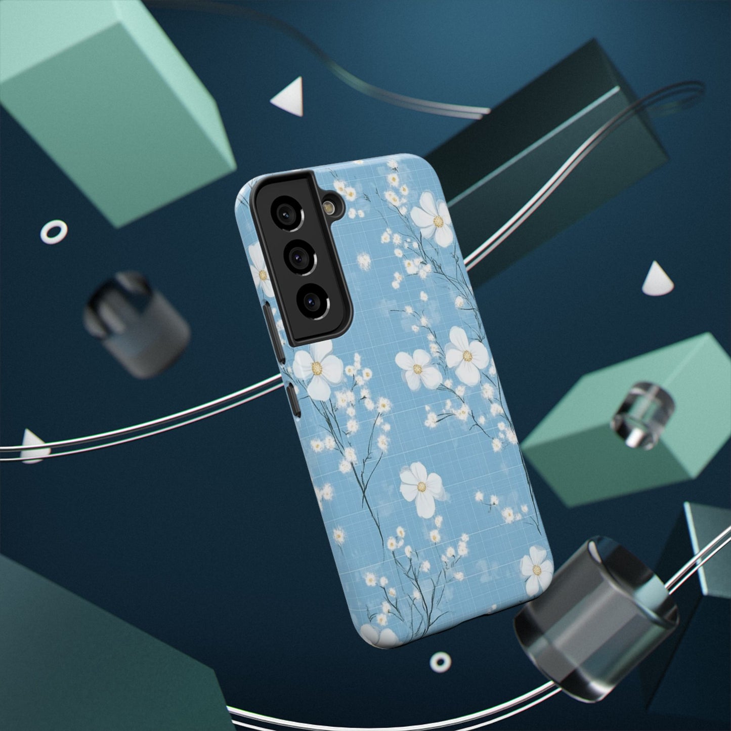 Powder Blue Floral Impact-Resistant Phone Case