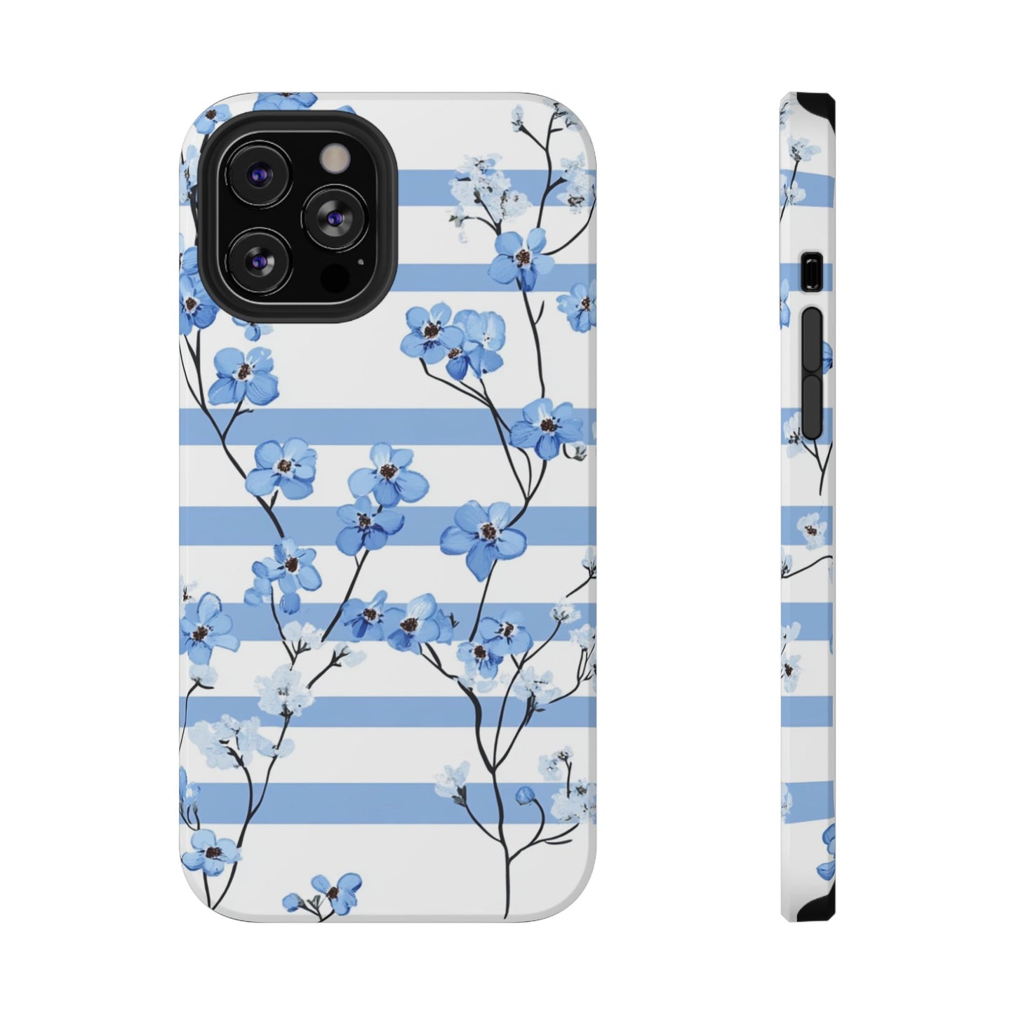 Blue stripe Floral Impact-Resistant Phone Case