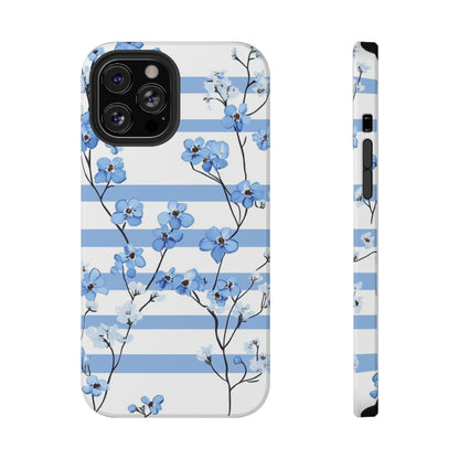 Blue stripe Floral Impact-Resistant Phone Case