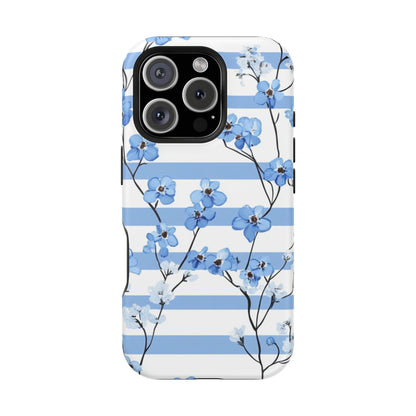 Blue stripe Floral Impact-Resistant Phone Case