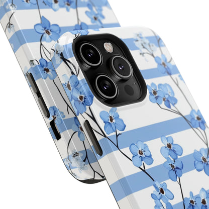 Blue stripe Floral Impact-Resistant Phone Case