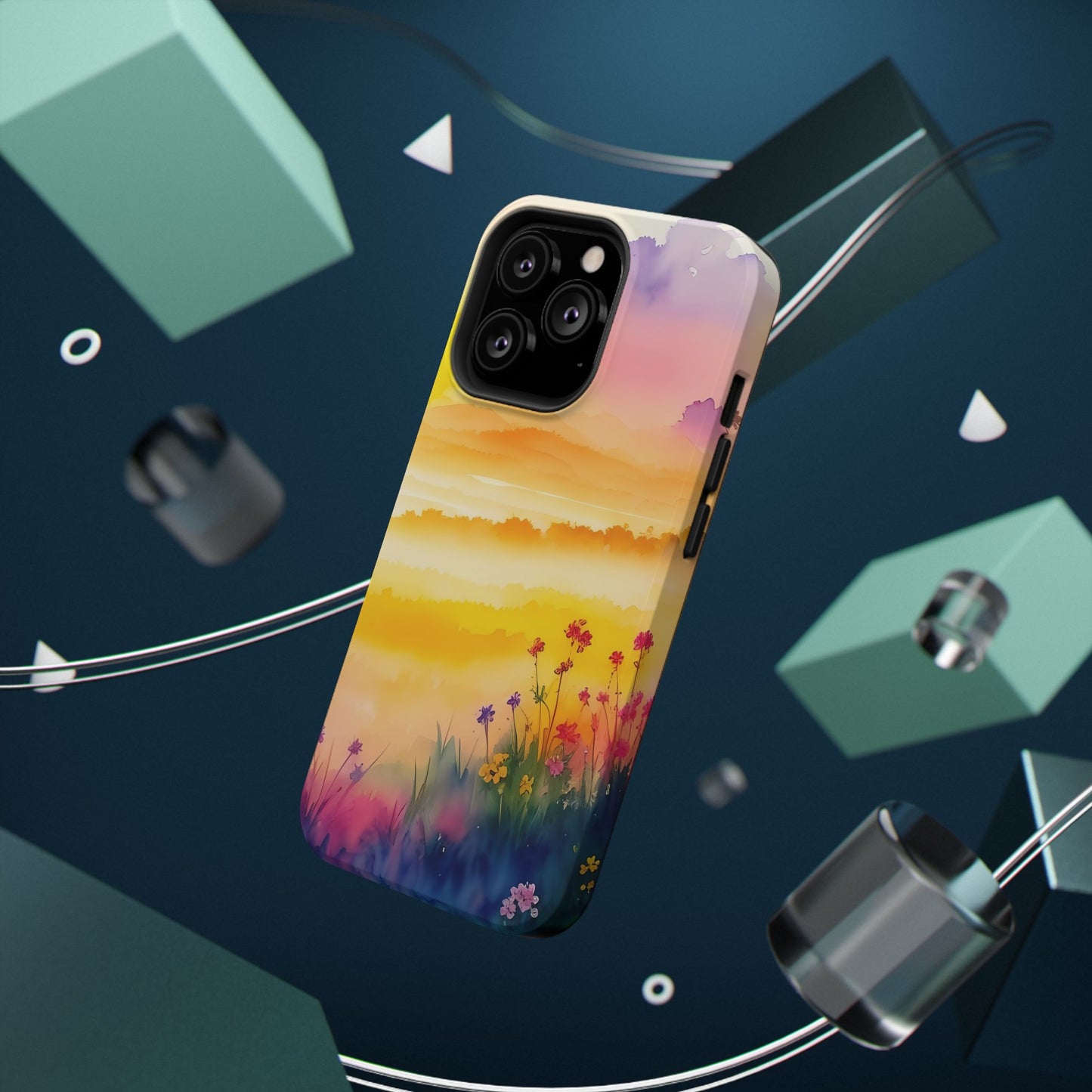 Scenic Landscape IPhone Case - Floral Sunset Design