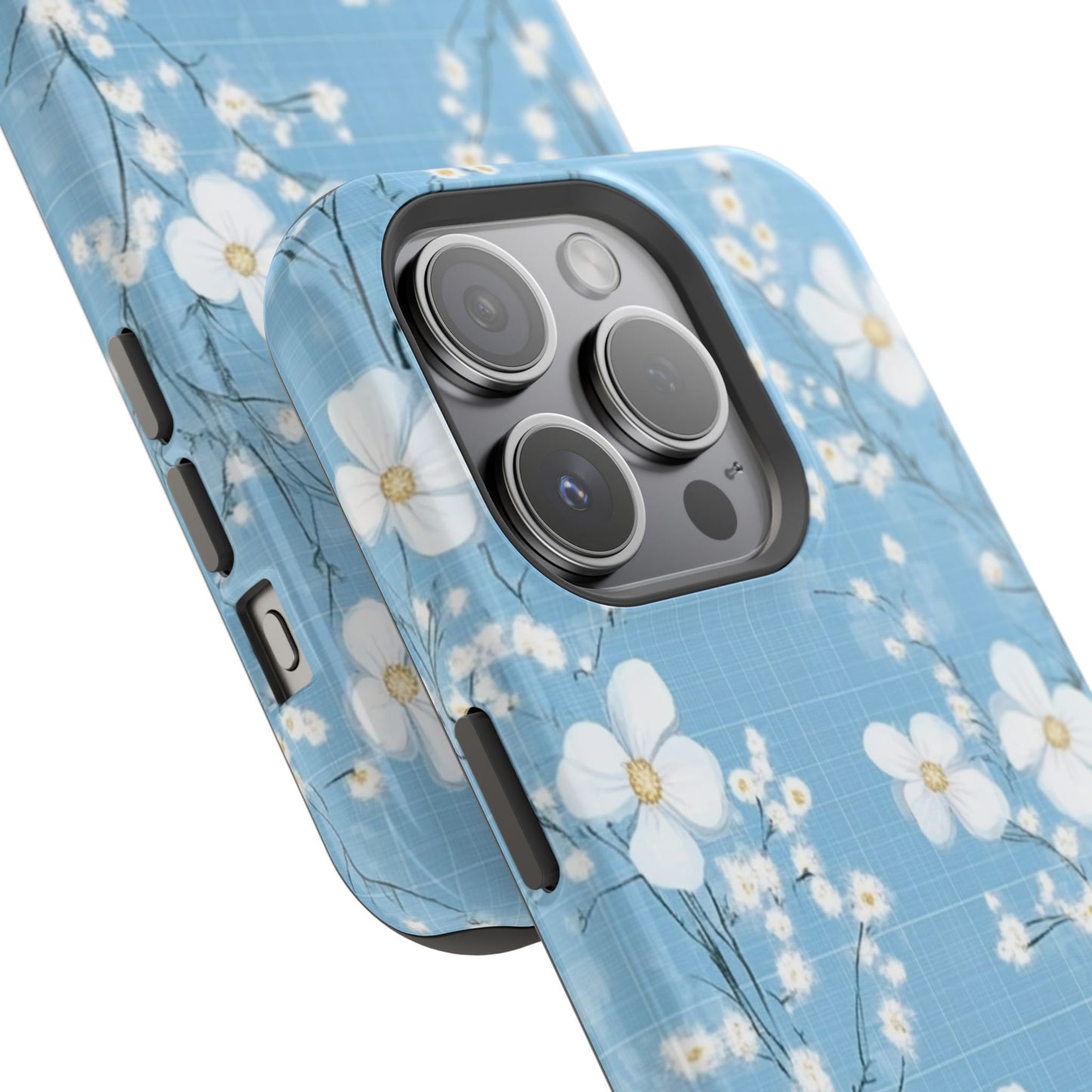 Powder Blue Floral Impact-Resistant Phone Case