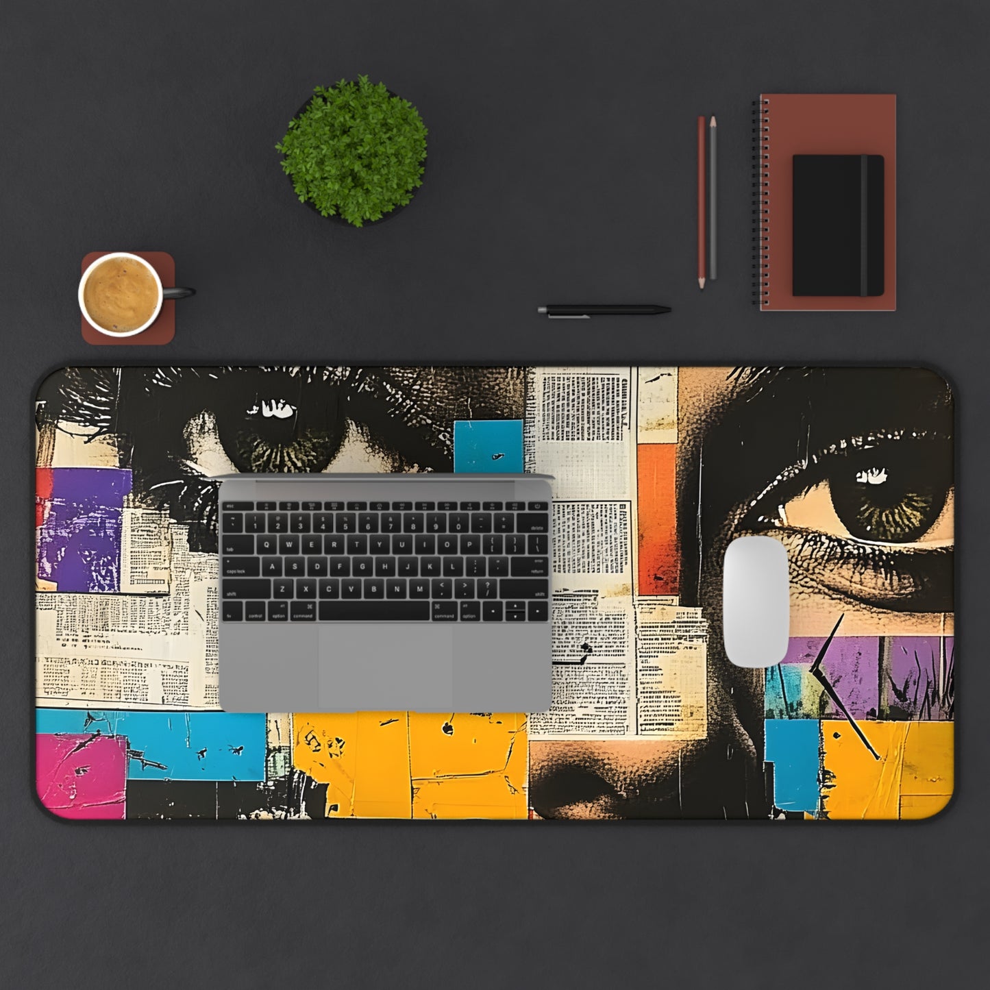 Pop Art Comic Woman Desk Mat — Bold-Eyed Newspaper Print 5