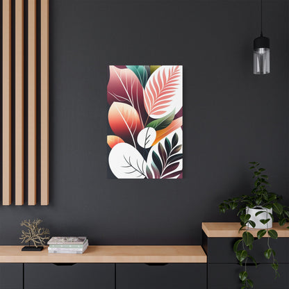 Botanical Leaves Art – Modern Abstract Floral Satin Canvas